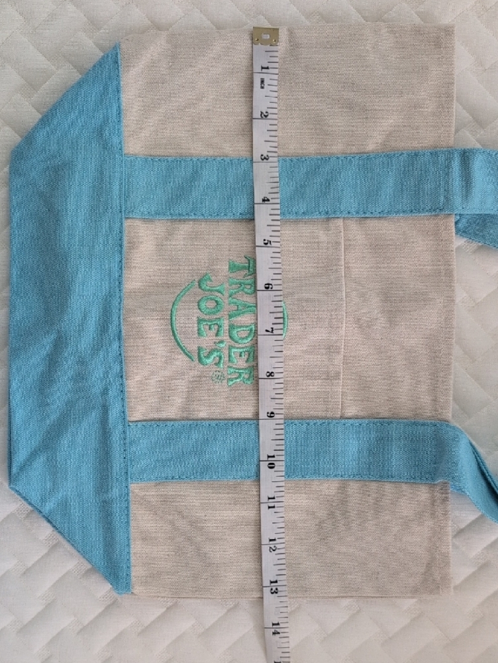 TRADER JOE'S Mini Pastel Canvas Tote Bag Light Blue Trim - Picture 6 of 8